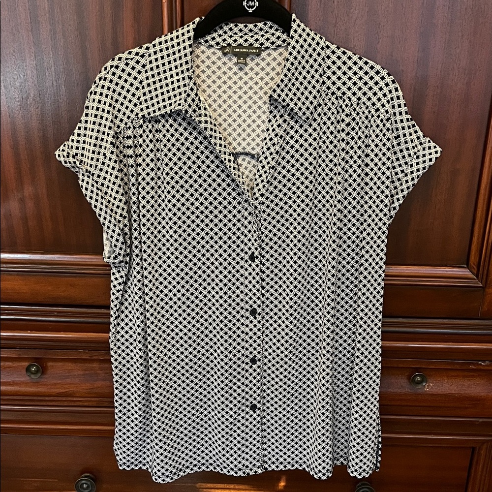 Adrianna Papell navy blue and White Button Down Shirt